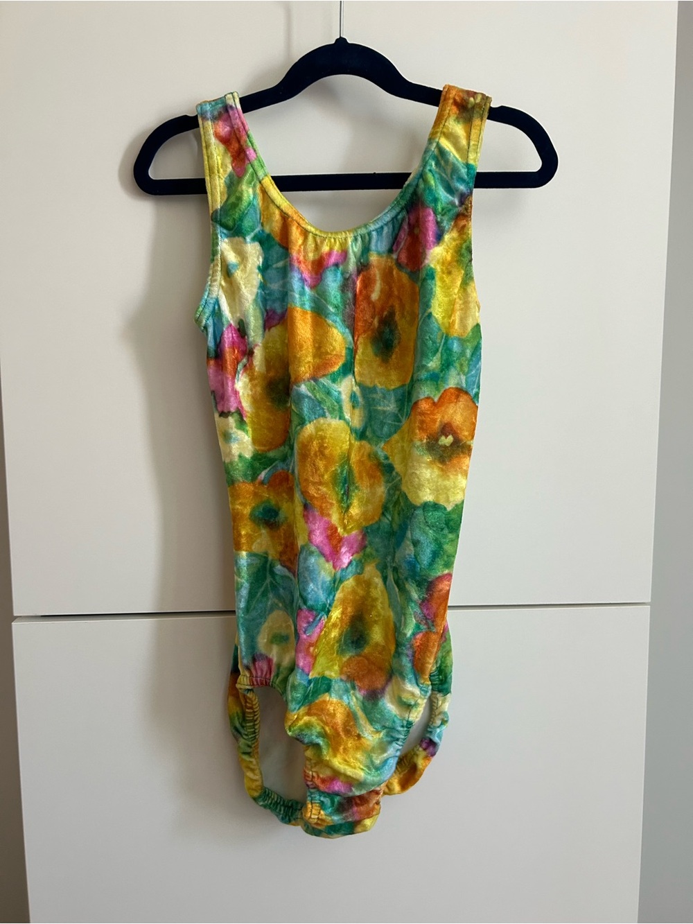 Alpha Factor Colorful Floral Velvet Tank Leotard - Size ALA Adult Large